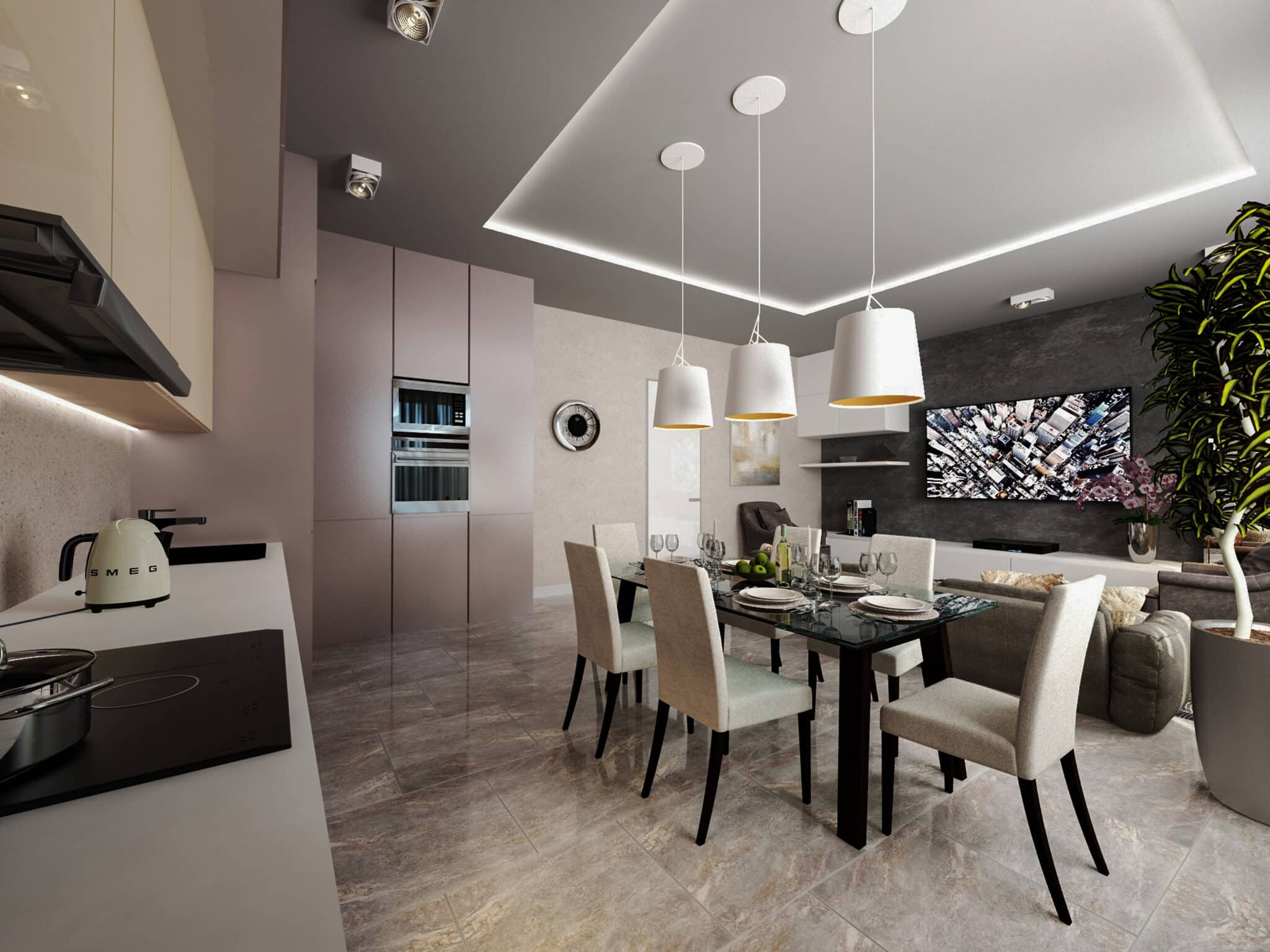 Salon moderne avec éclairage intérieur soigné par GD Light